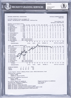 2006 Kobe Bryant Signed Scorers Report from 81 Point Game on January 22, 2006 (Beckett 9 MINT)